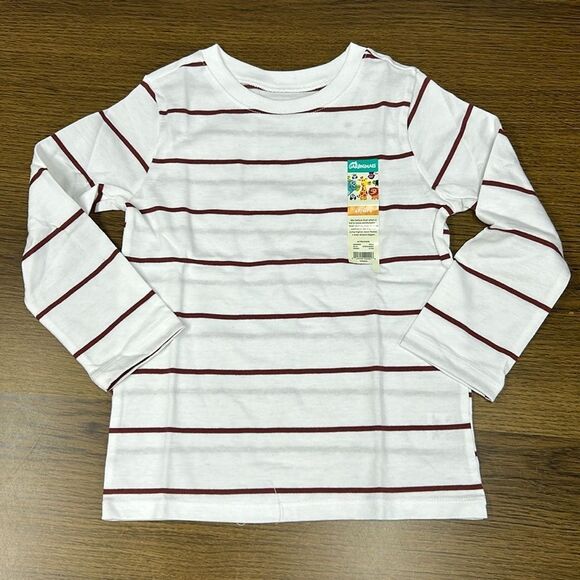 NEW Long Sleeve Shirt Brown White Striped 4T - Picture 1 of 5